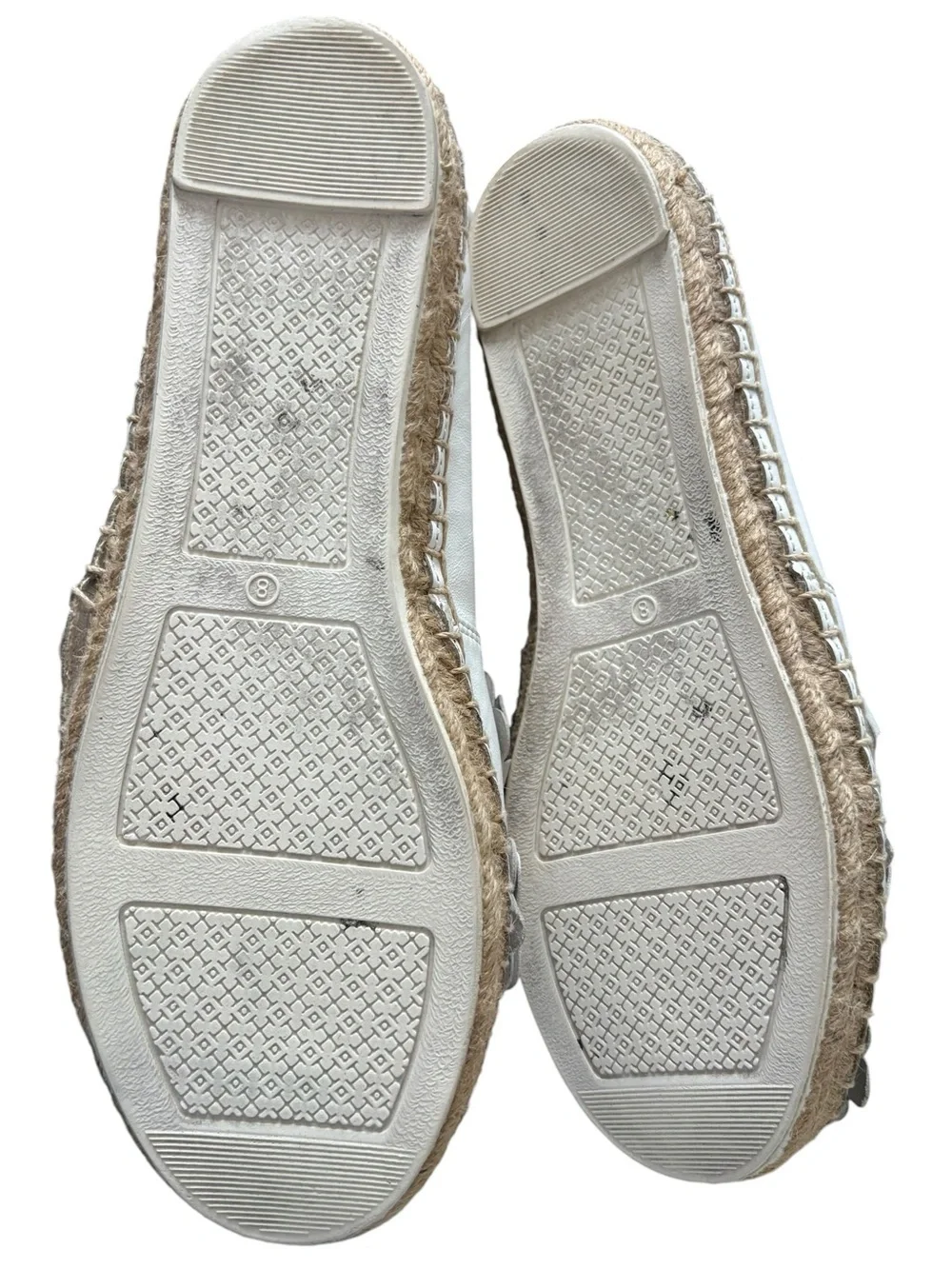 Tory Burch White Floral Leather Espadrille Flats
